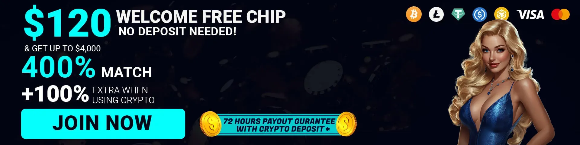 Welcome 120 Free Chip Bonus